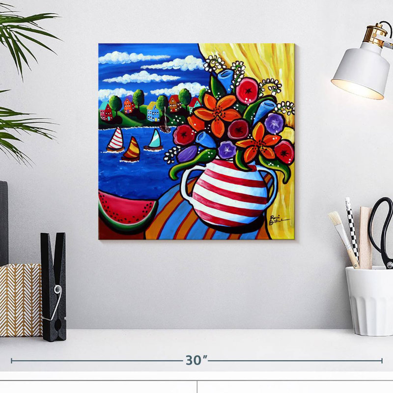 Harnek fleurs d'été, melon d'eau et voiliers, H 16 po x l 16 po