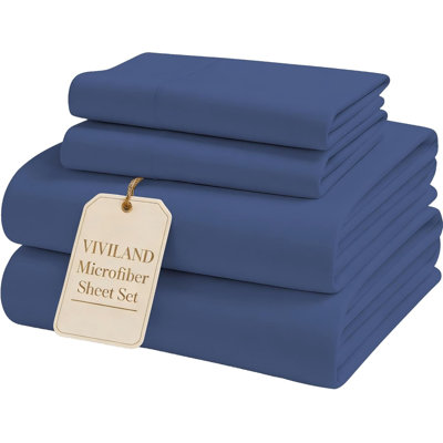 Viviland Queen Size Sheet Set - Soft Queen Bed Sheets - Brushed Microfiber Fitted Sheet with 15" Deep Pockets - Breathable 4 Pieces Sheet Set for Queen Bed - Bedding Sheets & Pillowcases, Navy