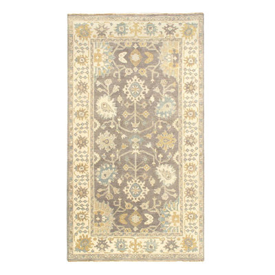 Tapis gris noué à la main Oushak 5 pi 4 po x 9 pi 5 po