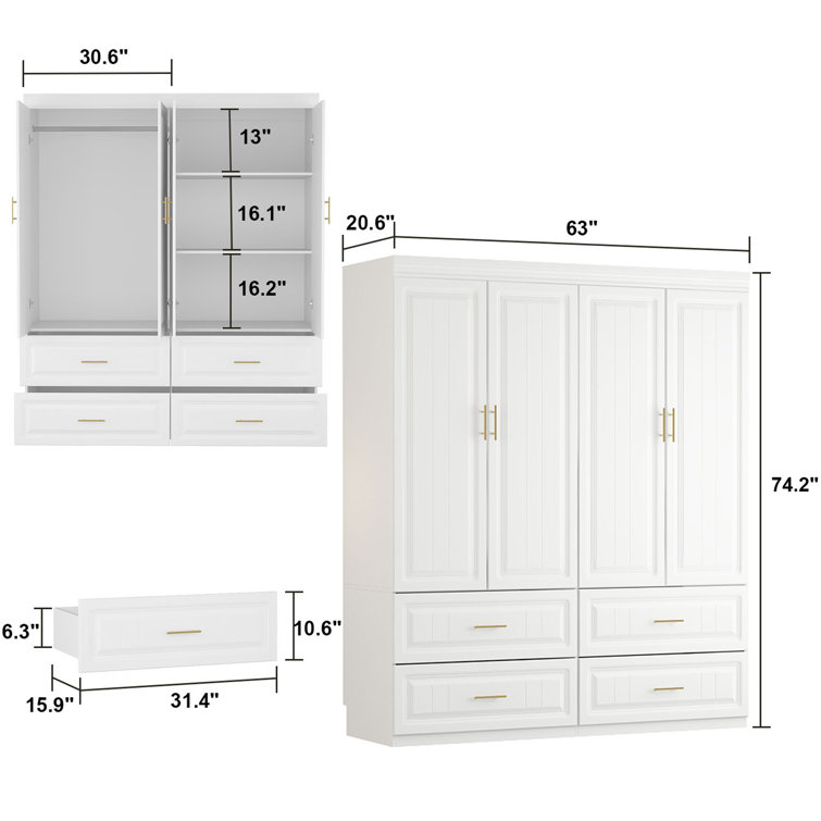 Corry Wardrobe Armoire Closet, Tall Storage Cabinet, White – 2kfurniture