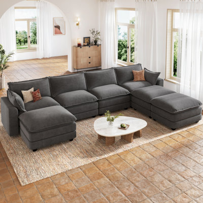 U Shaped Modular Sectional Sofa, Dark Gray