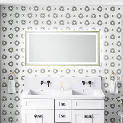 60" Long Led Bathroom Mirror With Front And Backlight, Fog, 3 Color Temperatures, Stepless Dimmable, Aluminum Frame For A Practical Modern Functional Stylish