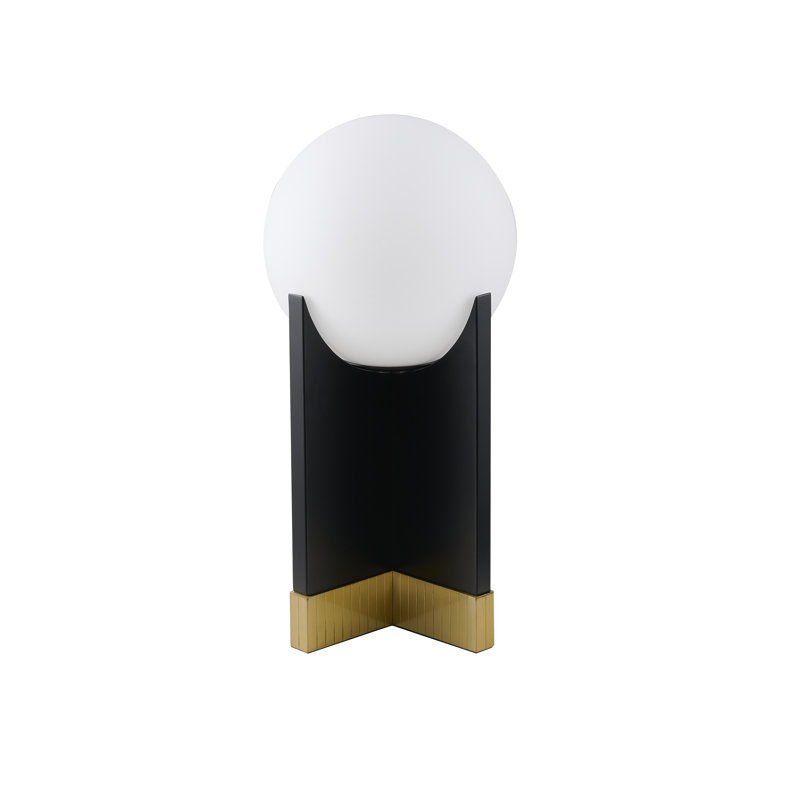 Lampe de table 1 lumière avec une base en acier inoxydable teinté, un corps en fer noir et un abat-jour en verre blanc