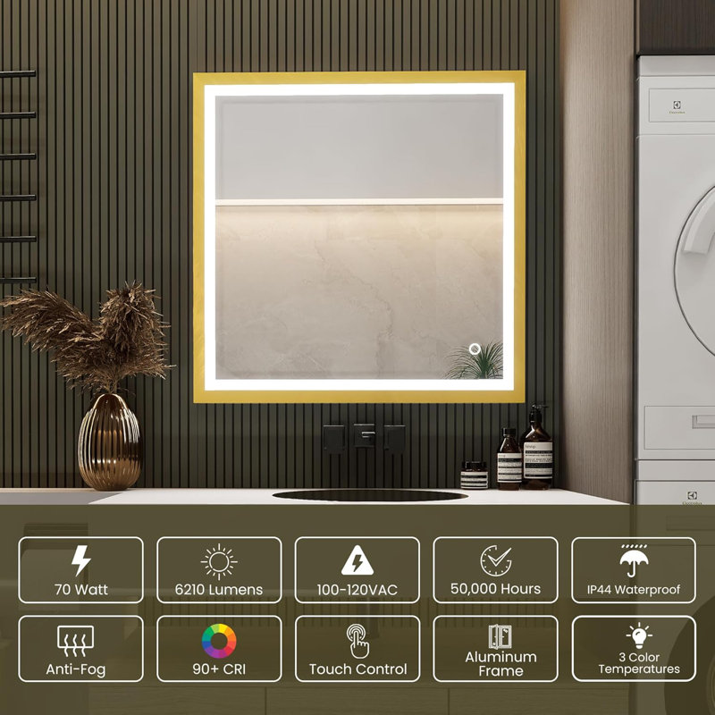 LED Lighted Bathroom Vanity Mirror with Frontlit and Backlit Stepless 3 Colours Temperature Light & Anti-fog Wall Mirror