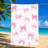 1Pcs Pink Bows Towel, featuring cute and scattered hearts in a playful watercolor pattern. Large microfiber, perfect for beach, swimming, travel, suitable teens.