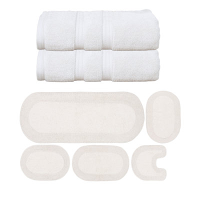 Brunk Collection 100% Soft Cotton 2 Pc Bath Towel & 4 Pc Bath Rug Set, (Set of 6)