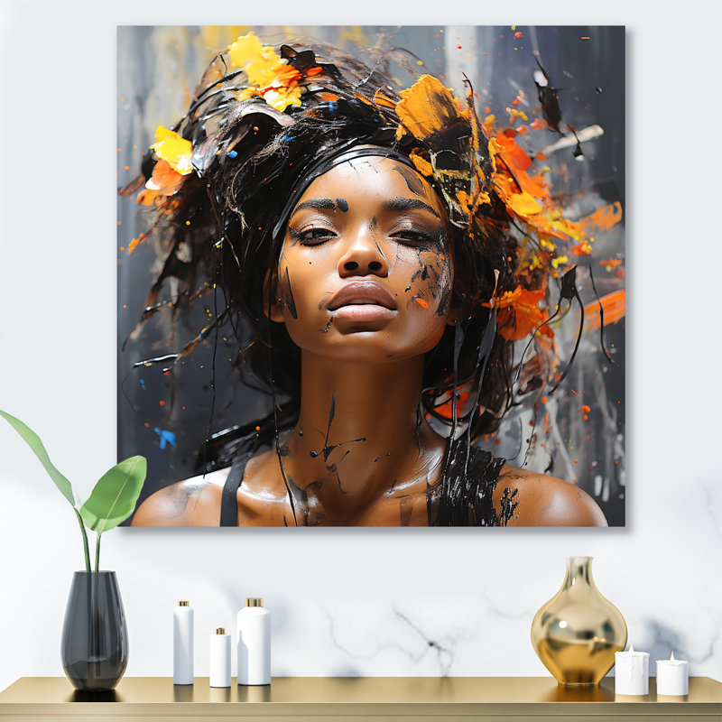 Automne, feuilles, femme, art africain, H 36 po x l 36 po