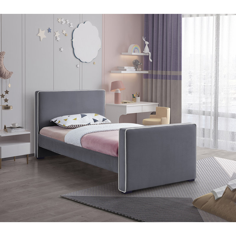 Haneesh Upholstered Unfinished Panel Bed, Twin, Grey Velvet