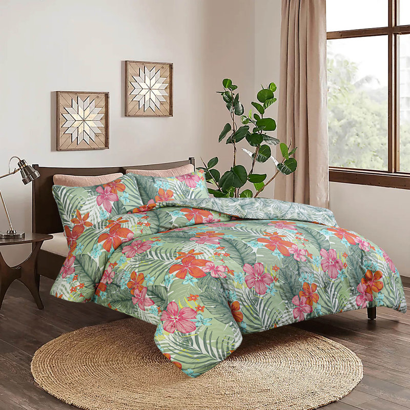  3 Piece Microfiber Comforter Set, Queen Comforter + 2 Standard Shams, Floral