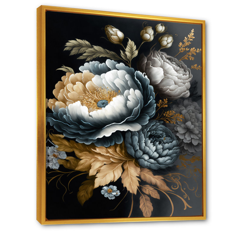 «Blue Blooming Bouquet I», impression sur toile, H 20 po x l 12 po x P 1 po, Cadre flottant doré