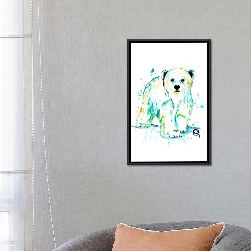 « polar bear baby »-impression sur toile tendue, H 26 po x l 18 po x P 1,5 po, Toile avec cadre noir, Pas de tapis