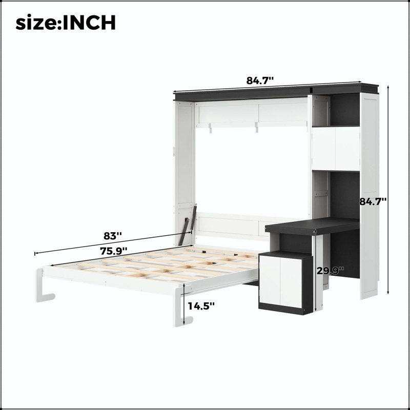 Lit escamotable double avec bureau et rangement
