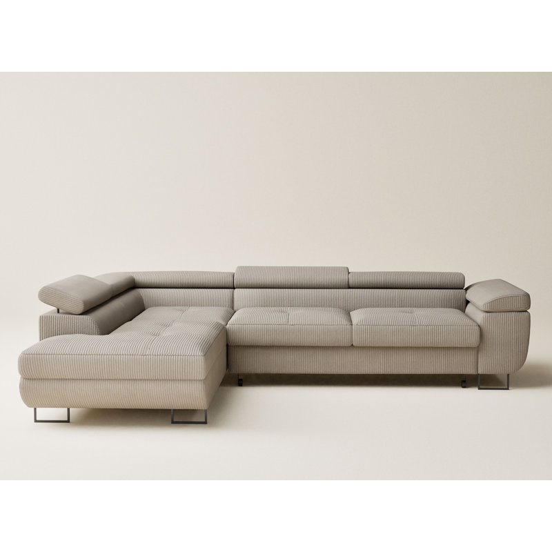 4 Seater Velvet Corner Sofa , Beige, Left Hand Facing