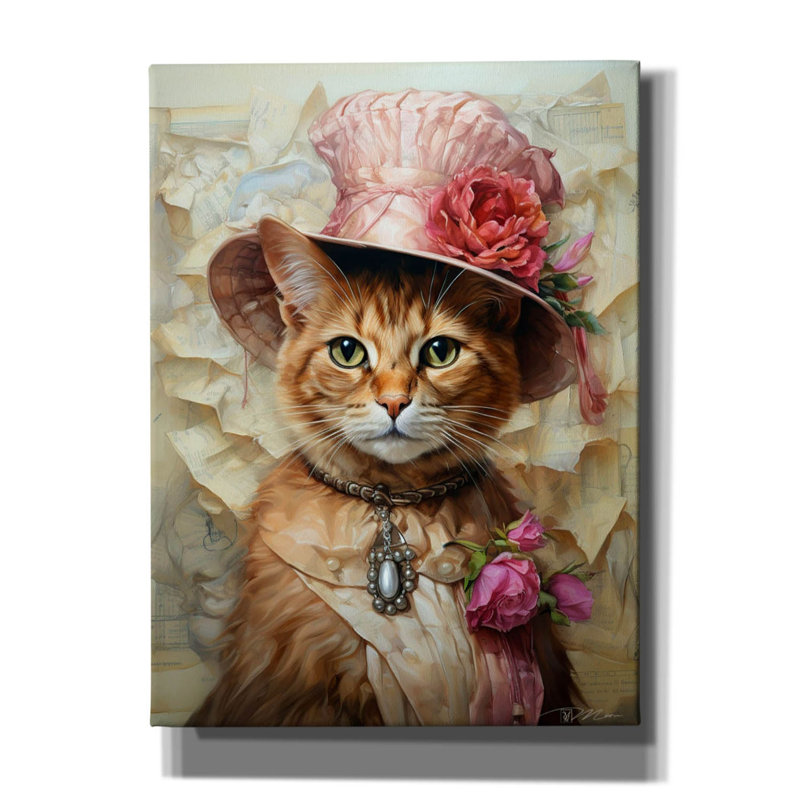 «Cute Cat With A Red Hat Baroque Style» par Momart, art mural sur toile, 12 po x 16 po, H 54 po x l 40 po x P 1,5 po