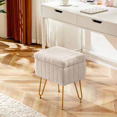 Tabouret de coiffeuse moderne avec 4 pieds en métal et rangement, repose-pieds multi-usage pour chambre de maquillage