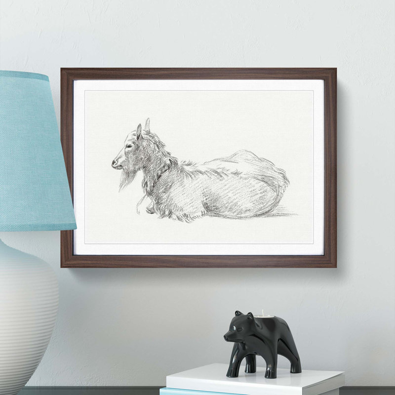 A Resting Goat by Jean Bernard - Single Picture Frame Print, 45cm H x 63cm W x 2cm D, Walnut Framed
