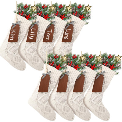 8 Sets Large Christmas Stockings with DIY Name Tags, 18 Inch Knitted Stockings