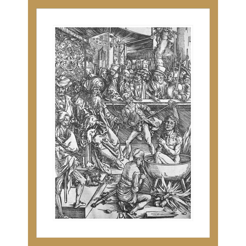 Scène de l'Apocalypse, le martyre de Saint Jean l'Evangéliste, édition Latine par Albrecht Dürer, impression giclée sur cadre
