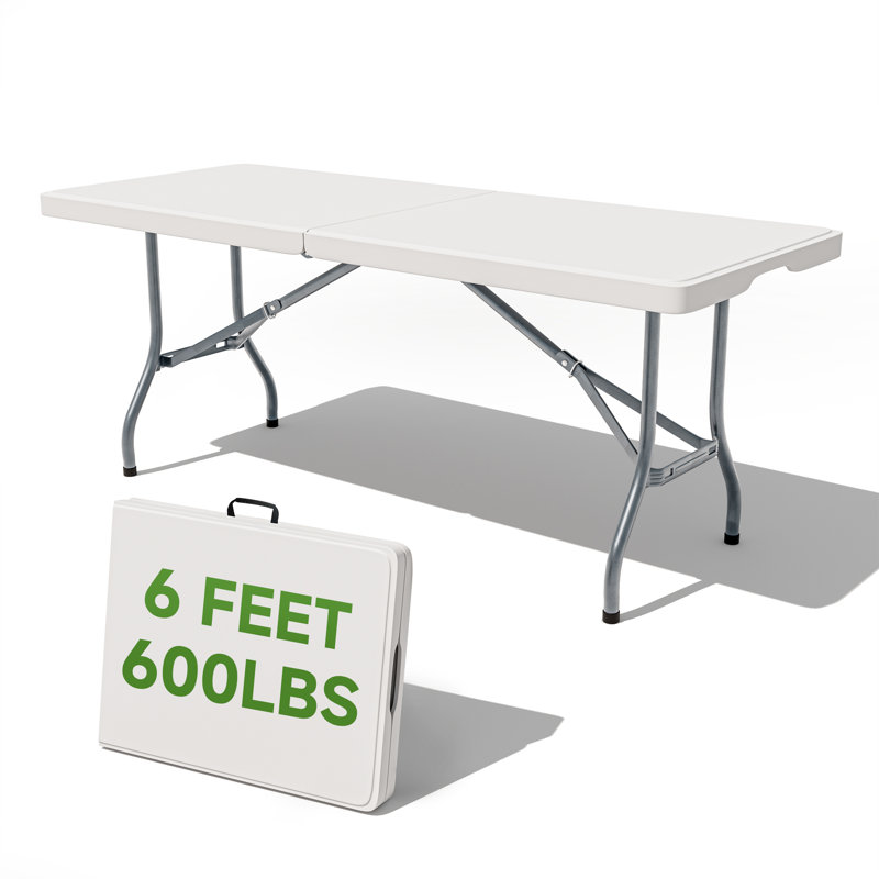 Table pliante rectangulaire en plastique PEHD de 6 pieds, 600 lb, usage intérieur et extérieur (ensemble de 1)