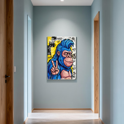 Animaux, singe bleu, signe de paix, impression sur toile Graffiti
