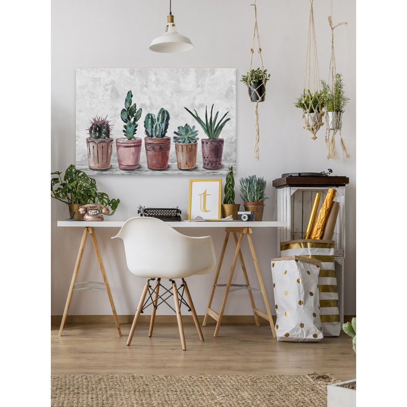 «Succulents in Terracotta Pots», reproduction d'art sur toile tendue, H 30 po x l 45 po x P 1,5 po