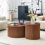 Ensemble de 2 tables basses gigognes avec rangement, colonne romaine ronde, tables de salon en grain de bois noyer