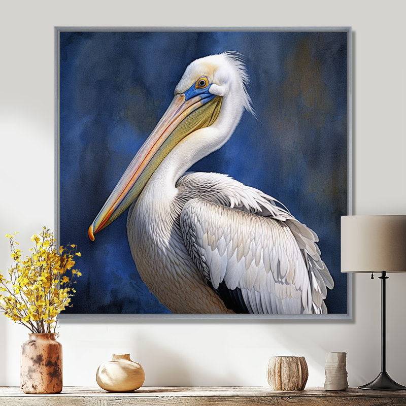 «Majestic Pelican Seabird V», reproduction sur toile, H 24 po x l 24 po x P 1 po, Cadre argenté flottant