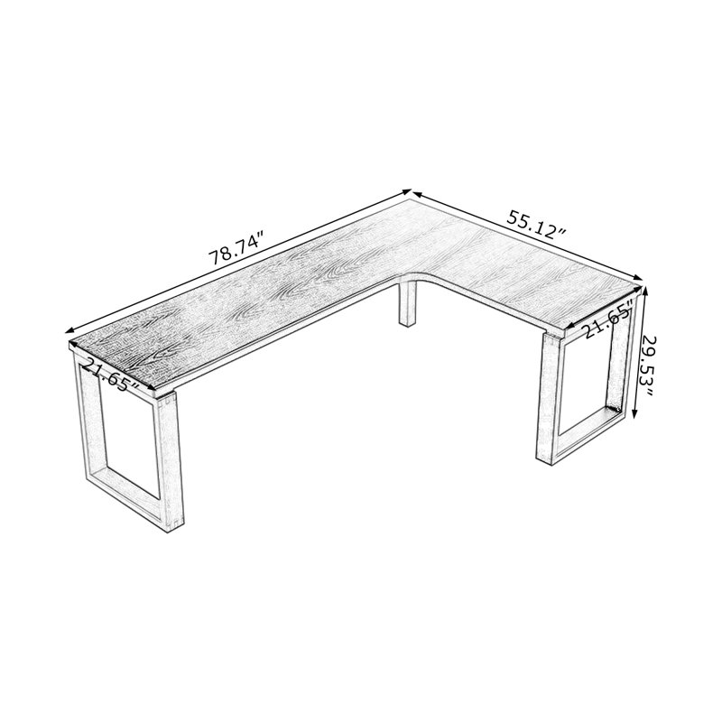 + Black L-Shaped Solid Wood desk, 29.53" H x 78.74" W x 55.12" D, Right Hand Return