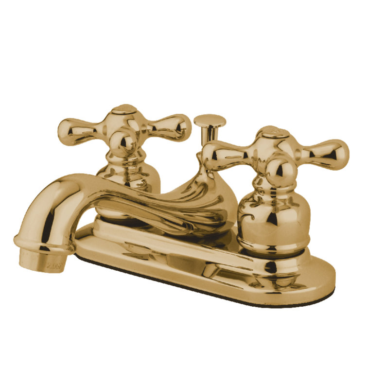 Kingston Brass Restoration Two-Handle 3-Hole Deck Mount 4" Centerset Bathroom Faucet with Plastic Pop-Up