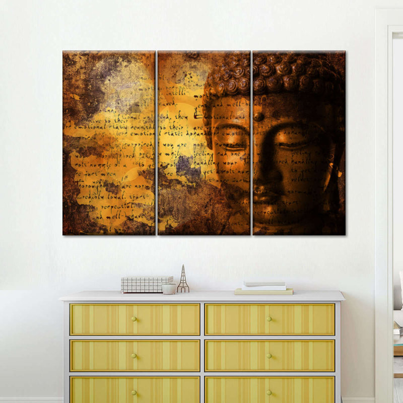 Bouddhisme - 3 pièces sur toile tendue, 42" H x 65" W x 1" D