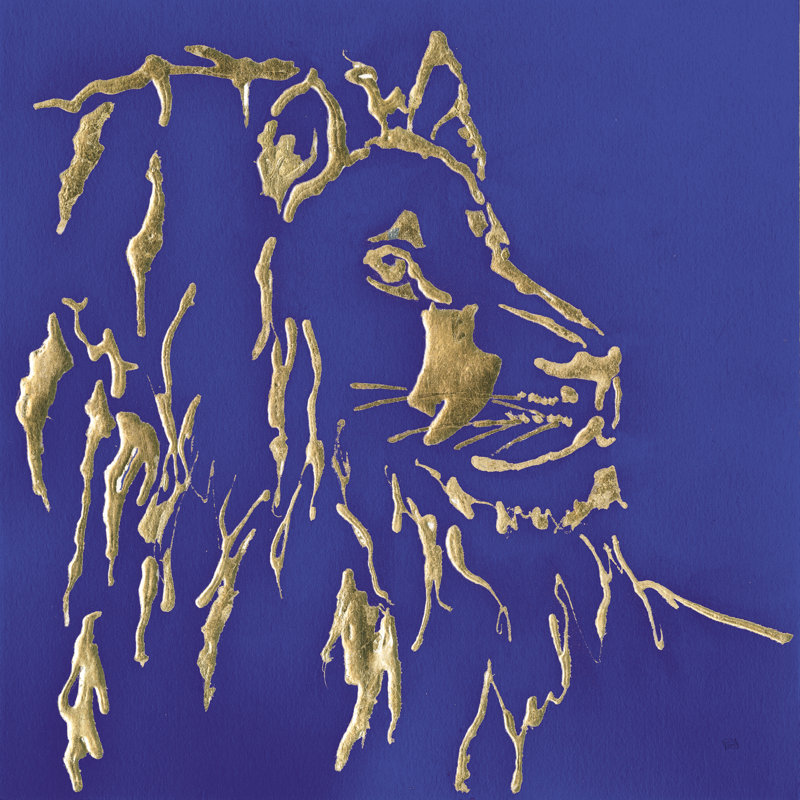 «Gilded Lion» encadré par Chris Paschke, H 12 po x l 12 po x P 1,25 po, Non, Toile avec cadre blanc