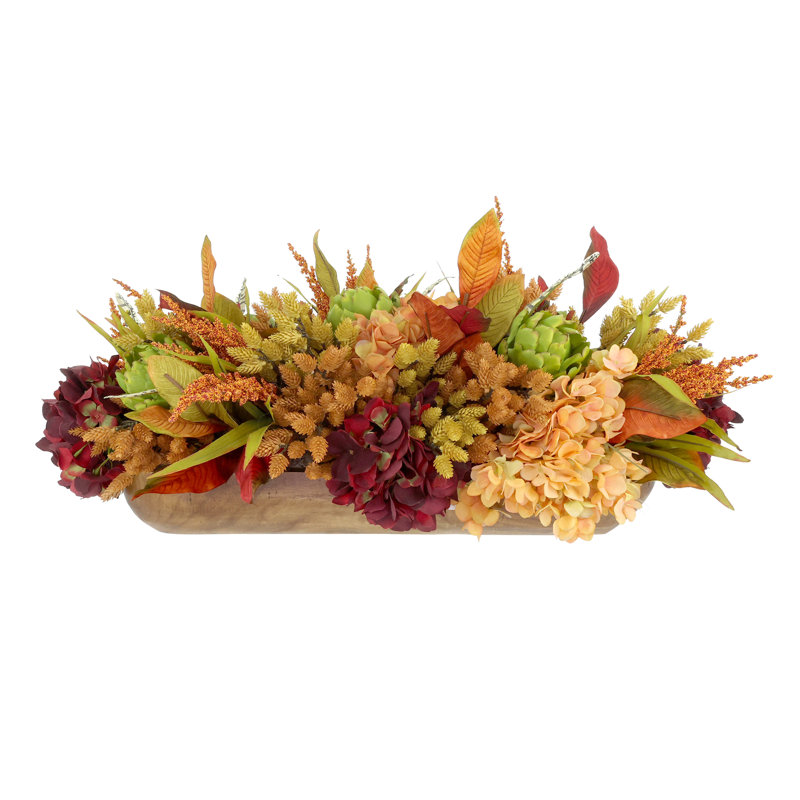 Fall Centerpiece with Hydrangeas, Heather and Pinecones