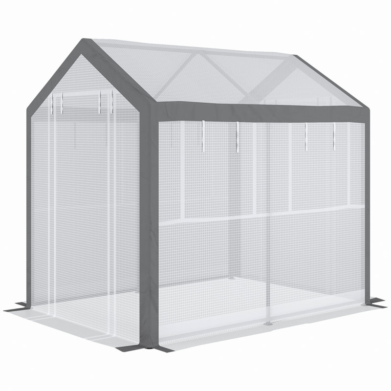 Serre de plain-pied, serre extérieure avec 6 fenêtres à enroulement, 2 portes à fermeture à glissière, housse de protection contre les intempéries