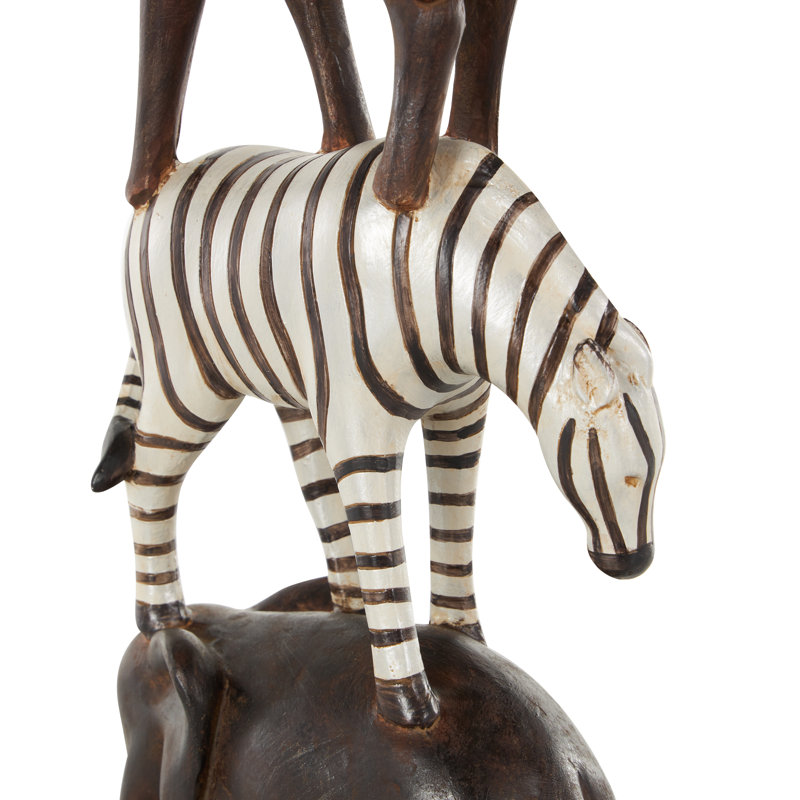 Cole And Grey Polystone Stacked Safari Animals Decorative Sculpture With Round Base