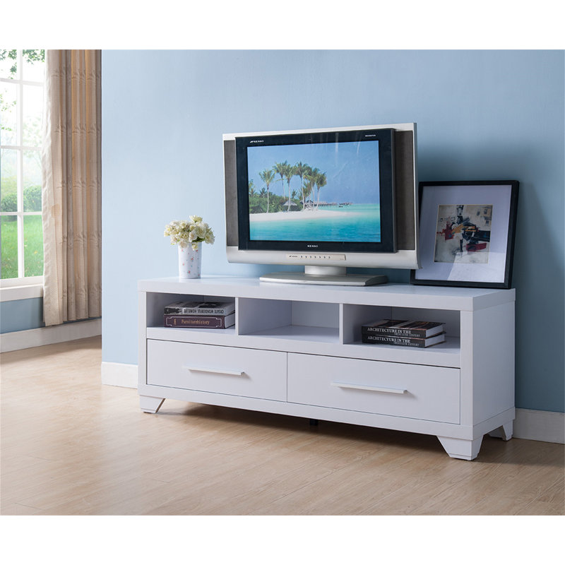 Meuble télé avec rangement Ouitchambo 60 po, meuble télé et console de divertissement, Blanc, 60"