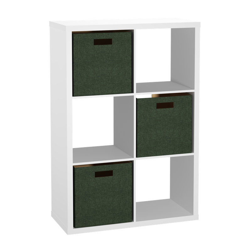 Decorative 6 Cube Bookcase With Fabric Bins, Blue