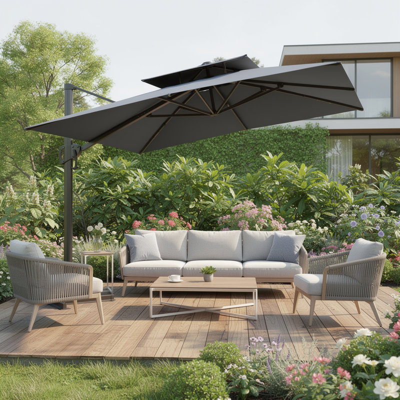 Parasol carré Haru, Gris foncé, H 14,57 po x l 108 po x P 132 po
