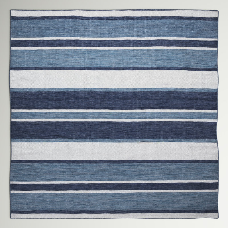 Tapis rayé bleu marine / blanc Sallee, Carré 8 pi