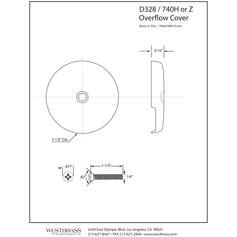 3-1/8" One-Hole Bathtub Overflow Faceplate and Screw, Satin Nickel