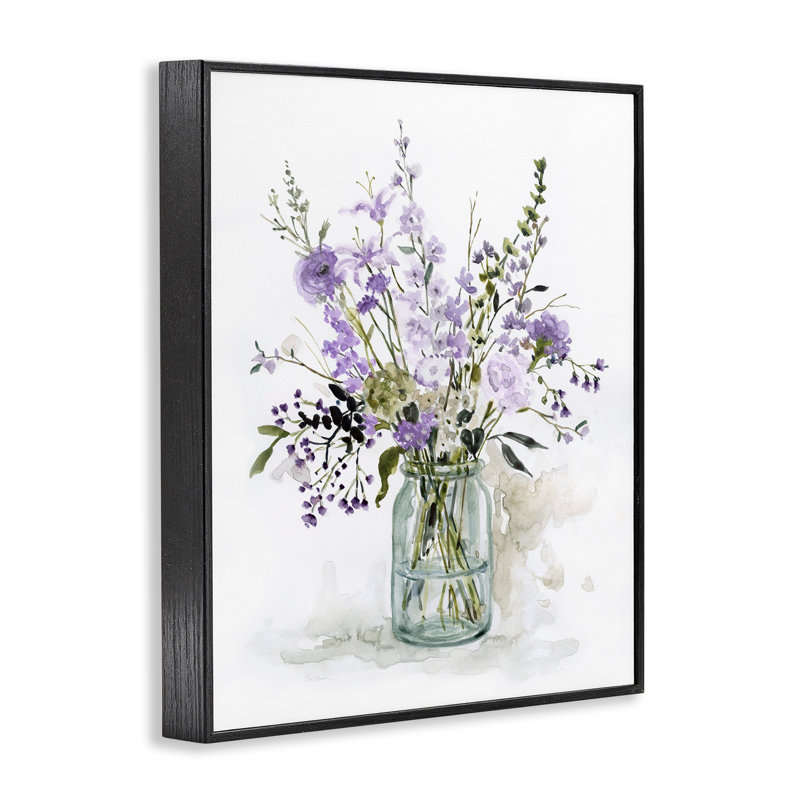 «Mixed Purple Botanicals Traditional Flower Arrangement» par Carol Robinson - peinture à cadre flottant sur toile