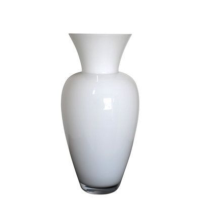 Vase en verre, extérieur gris, intérieur blanc, hauteur 14 po, fabriqué en Europe par Majestic Cadeaux Inc.
