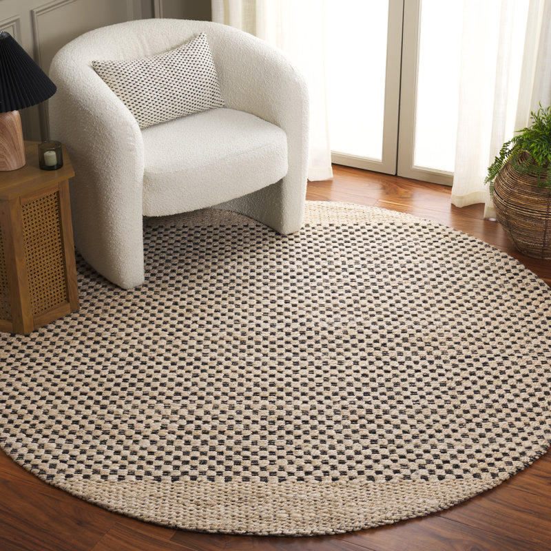 Tapis 675 fibres naturelles beige / noir, Rond 6 pi 6 po