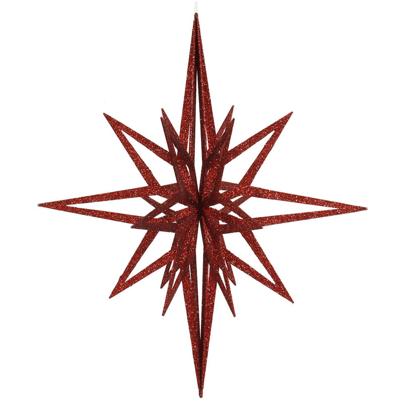 Ornement étoile 3d paillettes, Rouge, H 32 po x l 30 po x P 30 po