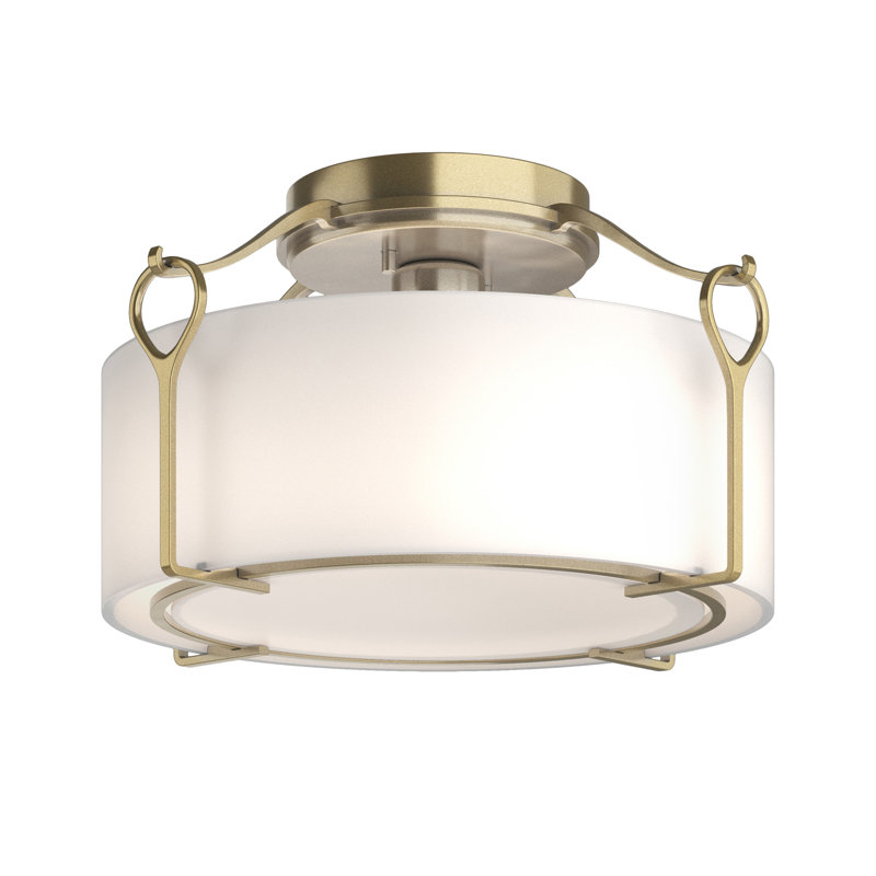 Plafonnier semi-encastré Bow 1 lumière, Blanc opale, Laiton moderne