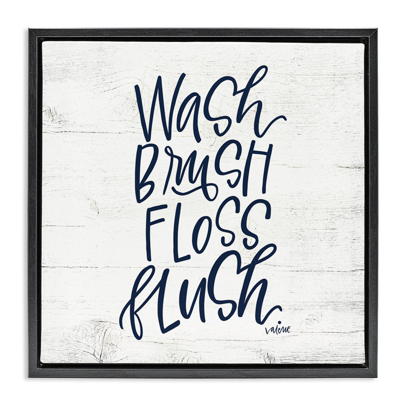 «Rustic Bathroom Rules», art mural encadré sur toile flottante par Valerie Weiners, Cadre flottant noir de jais