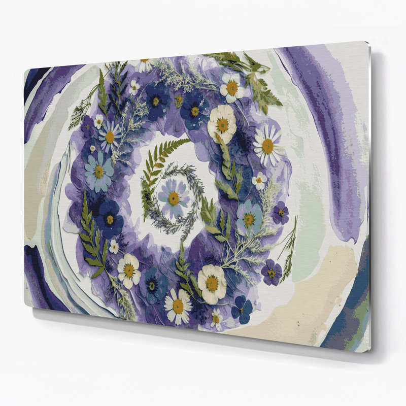 "Botanical Pressed Flower", art mural en métal gris, H 144 po x l 216 po x P 0,05 po