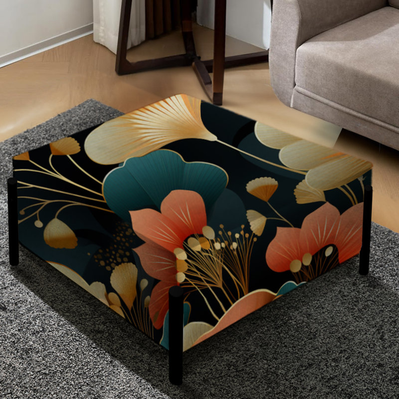 1950s Miami Deco Petal Splendor - Grand repose-pieds carré botanique