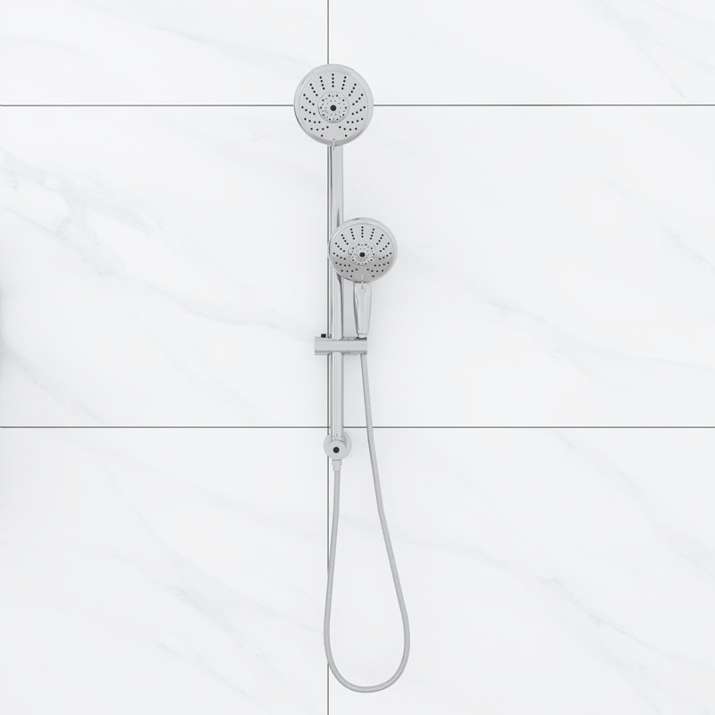 Pomme de douche double 5 po avec barre coulissante réglable, Chrome chrome