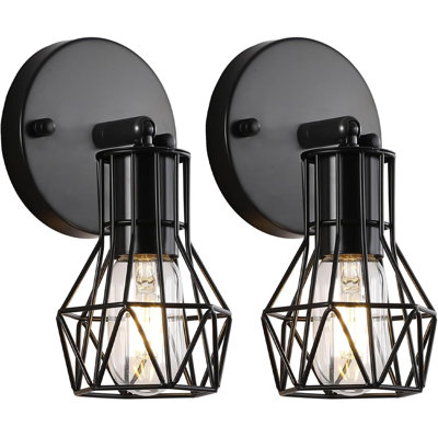 Industrial Wall Sconces Set Of Two, Adjustable Farmhouse Wire Cage Wall Lighting For Living Room, Bedroom, Bathroom, Hallway