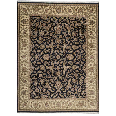 Tapis noir et doré de haute qualité noué à la main